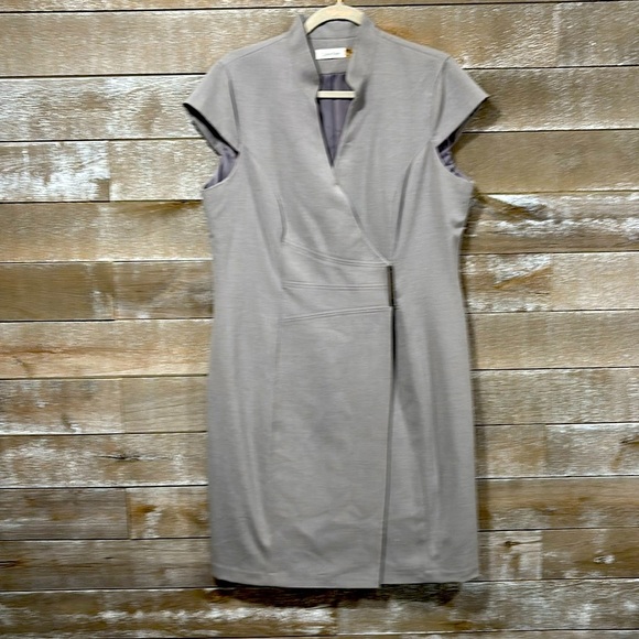Calvin Klein grey lined cap sleeved wrap midi size 14 - Picture 1 of 9